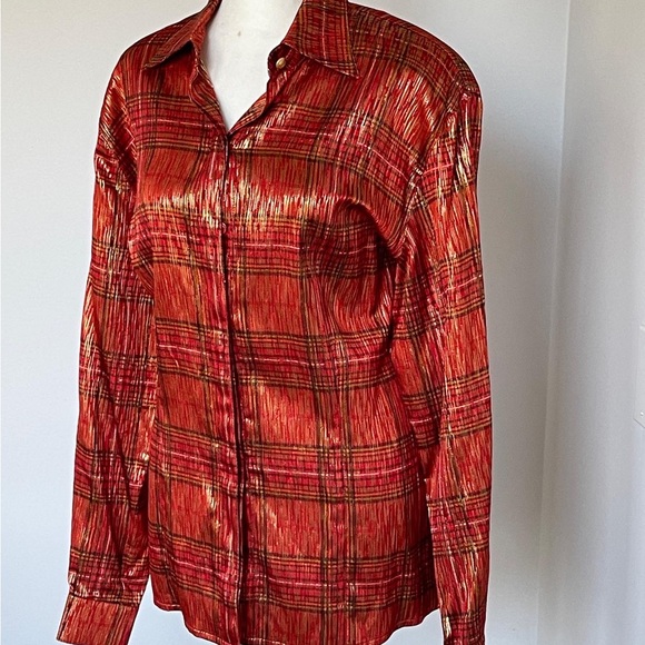 Escada, Perfect red with gold thread Blouse By Escada (40) - Picture 3 of 8